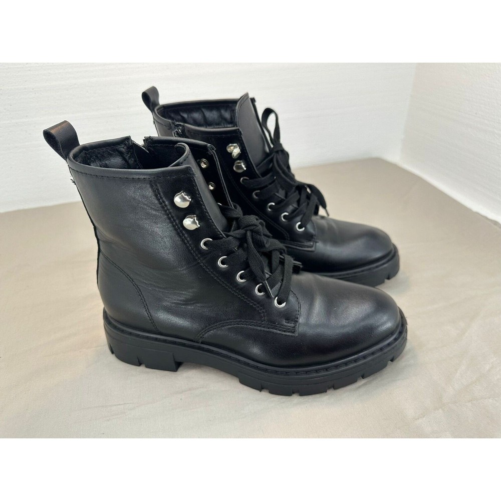 Madden Girl Gwinn Black Combat Boots Lace Up With Side Zipper Size 6.5 M